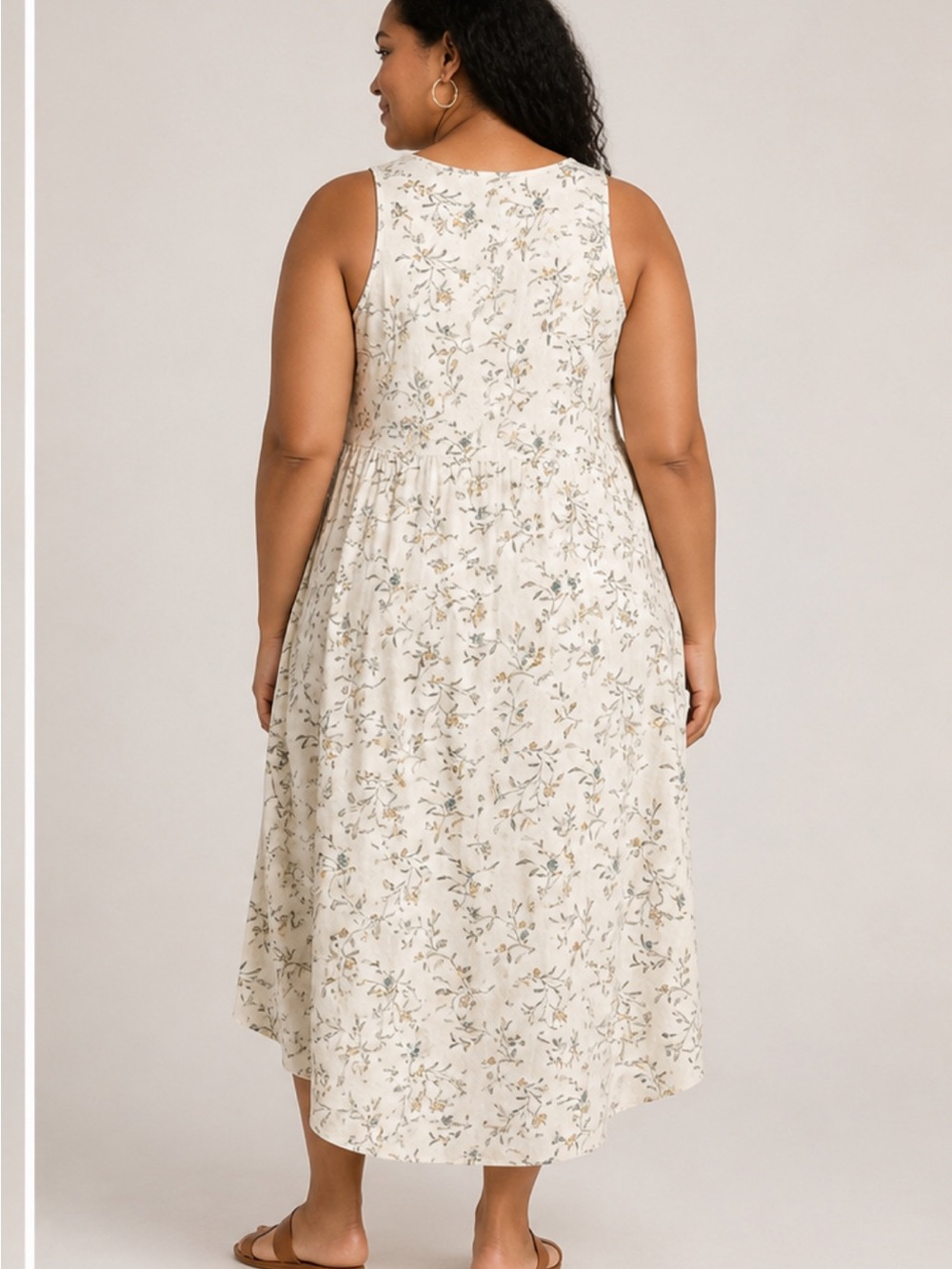Universal Thread Cream Floral Midi Dress with Olive and Mustard Accents (2X) New - Picture 2 of 7